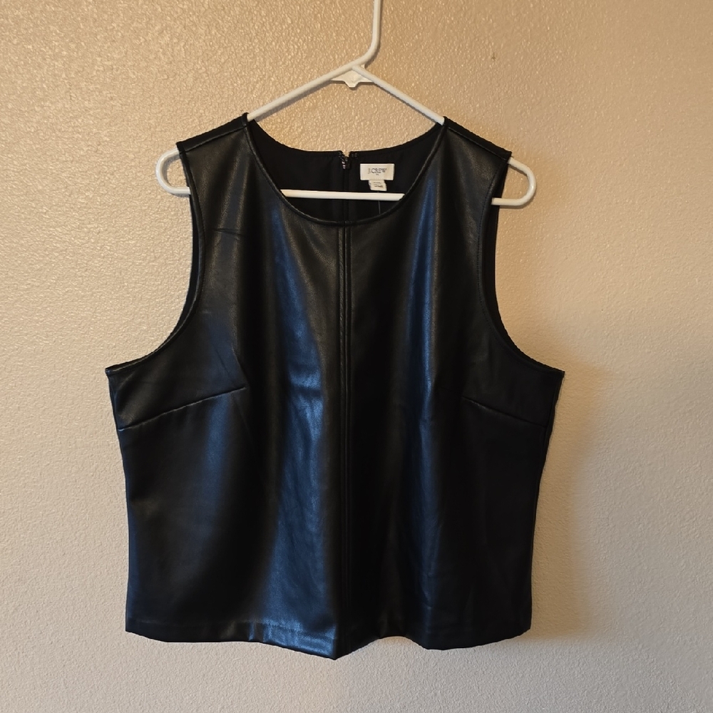 J. Crew Black Sleeveless Faux Leather Blouse